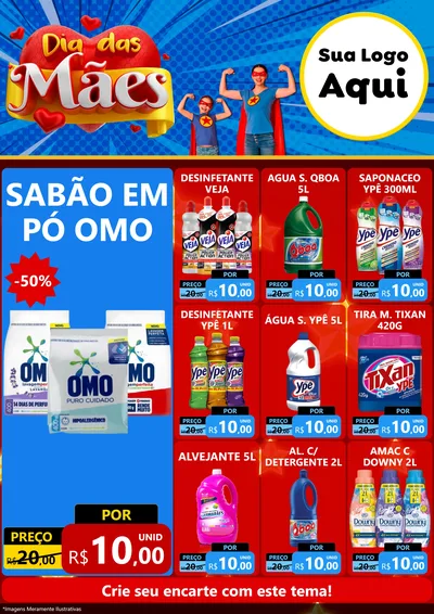 Modelo de Encarte para Encarte A4 Vertical com o tema Dia das Mães para Produtos de Limpeza
