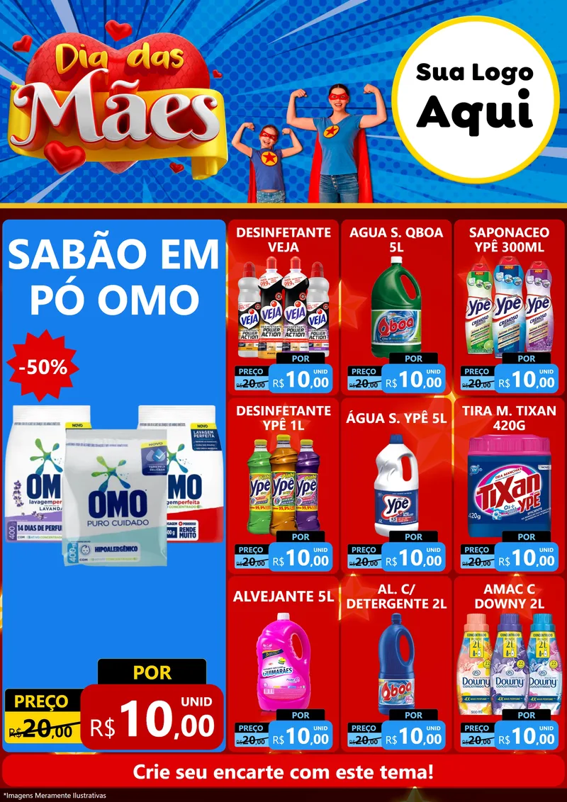 Modelo de Encarte para Encarte A4 Vertical com o tema Dia das Mães para Produtos de Limpeza