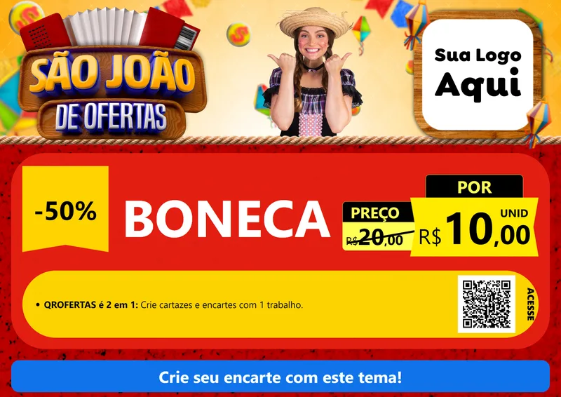 Modelo de Cartaz para Cartaz A4 Horizontal com o tema São João de Ofertas para Brinquedos