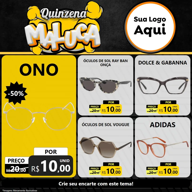 Modelo de Rede Social para Feed Facebook com o tema Quinzena Maluca para Óticas