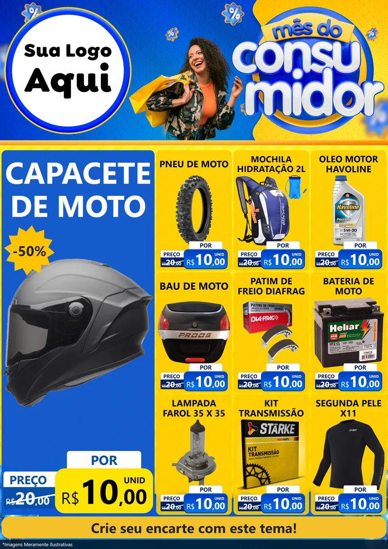 Modelo de Encarte para Encarte A4 Vertical com o tema Mês do Consumidor para Moto peças