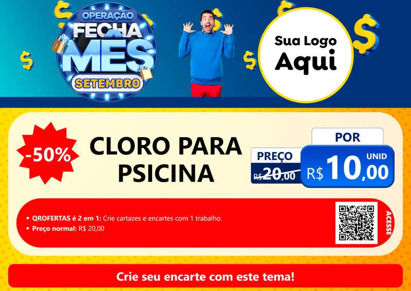 Modelo de Cartaz para Cartaz A4 Horizontal com o tema Operação Fecha Mês Setembro para Produtos para Piscina