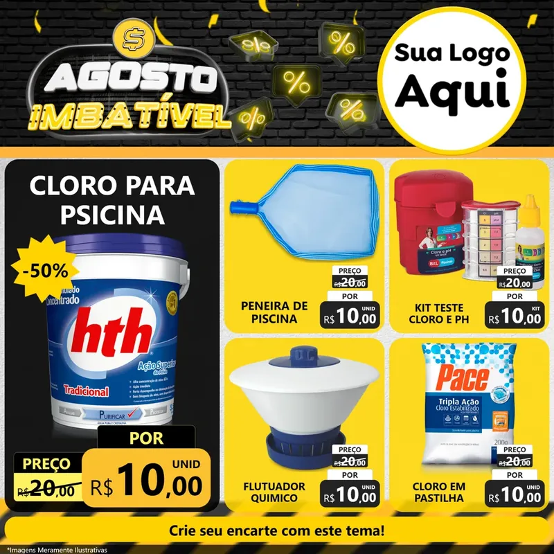 Modelo de Rede Social para Feed Facebook com o tema Agosto Imbatível para Produtos para Piscina