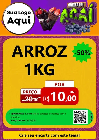 Modelo de Cartaz para Cartaz A4 Vertical com o tema Quinta do Açaí para Supermercado
