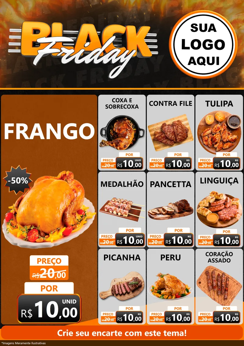 Modelo de Encarte para Encarte A4 Vertical com o tema Black Friday para Assados