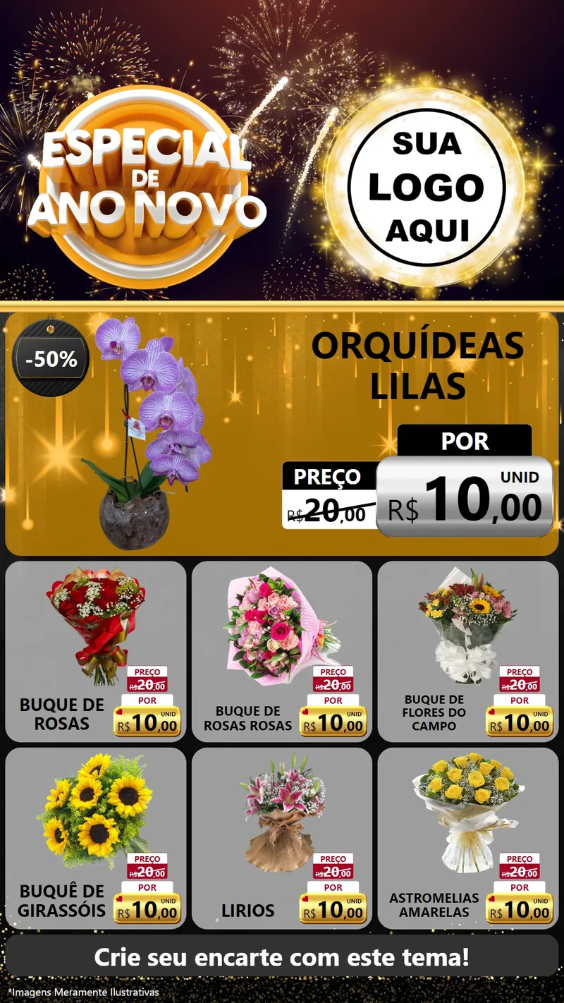Modelo de Rede Social para Stories com o tema Especial de Ano Novo para Floricultura e jardim