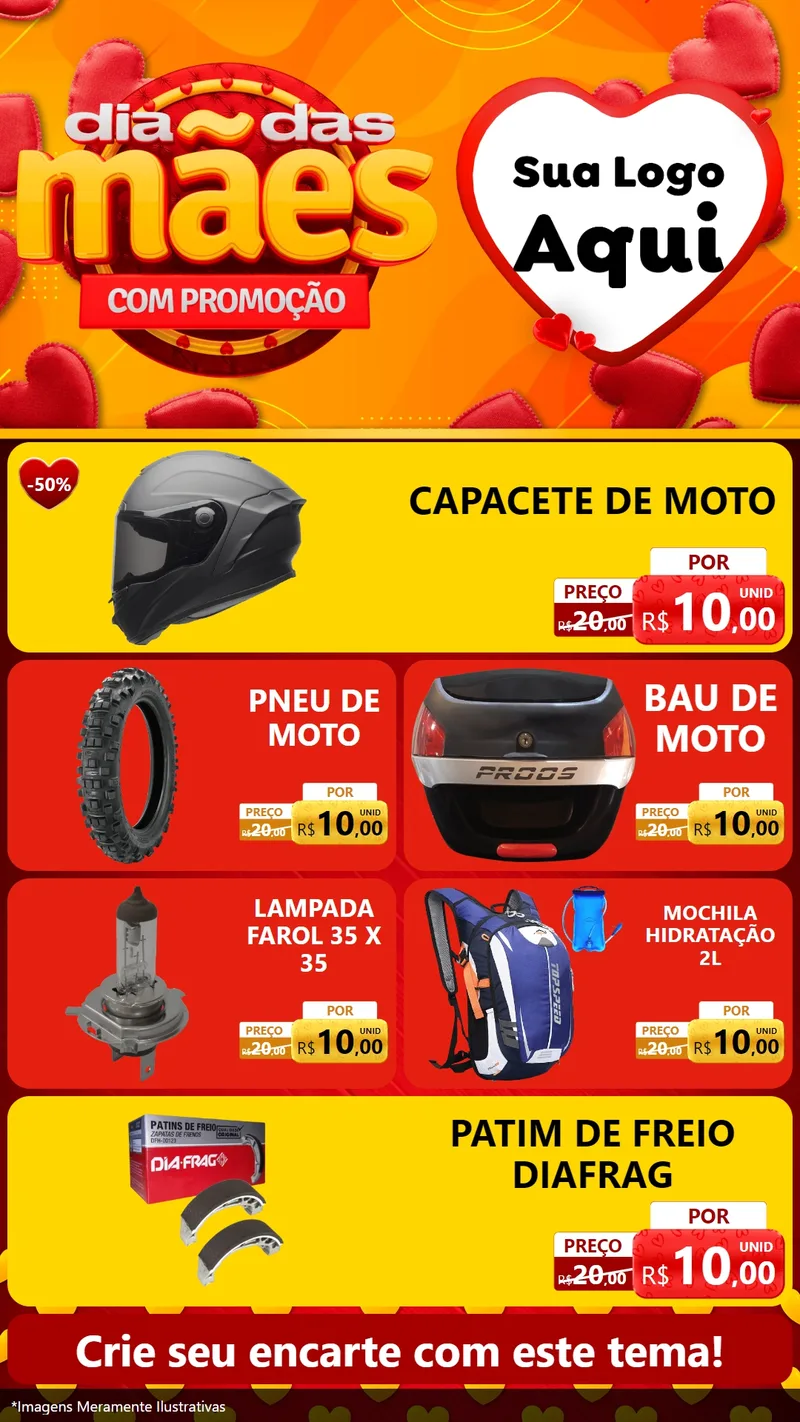 Modelo de TV para TV Vertical com o tema Dia das Mães com Promoção para Moto peças