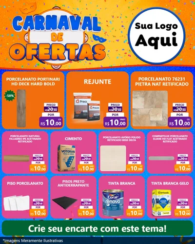 Modelo de Rede Social para Feed Instagram com o tema Carnaval de Ofertas para Pisos e revestimentos