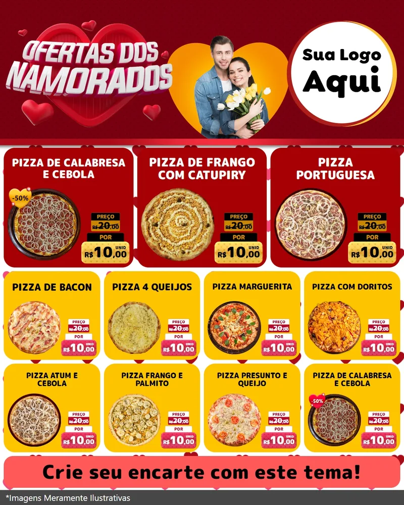 Modelo de Rede Social para Feed Instagram com o tema Ofertas Dos Namorados para Pizzaria