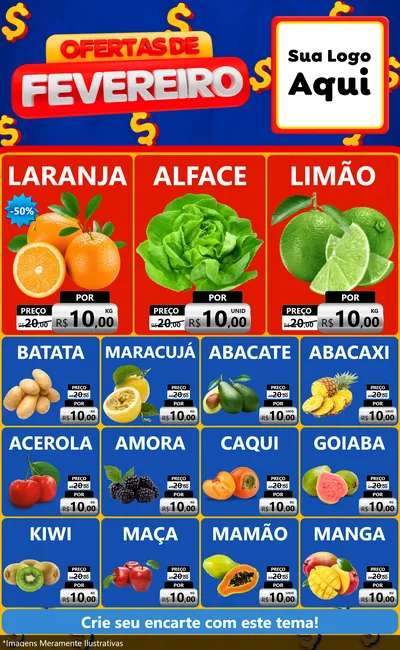 Modelo de Encarte para Encarte Grande com o tema Ofertas de Fevereiro para Hortifrúti