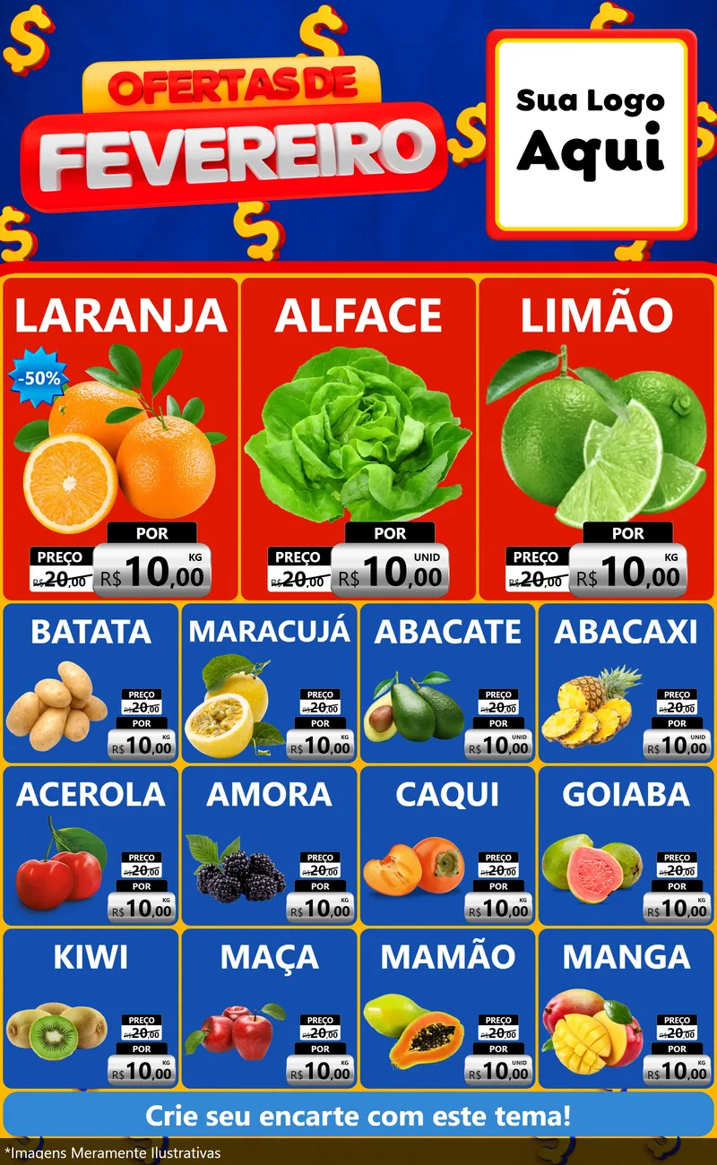 Modelo de Encarte para Encarte Grande com o tema Ofertas de Fevereiro para Hortifrúti