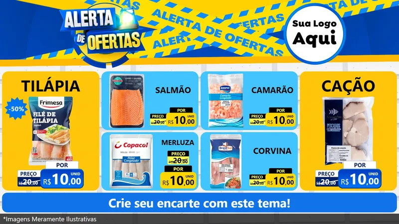 Modelo de TV para TV Horizontal com o tema Alerta de Ofertas para Peixaria