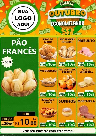 Modelo de Encarte para Encarte A4 Vertical com o tema Comece Outubro Economizando para Padaria