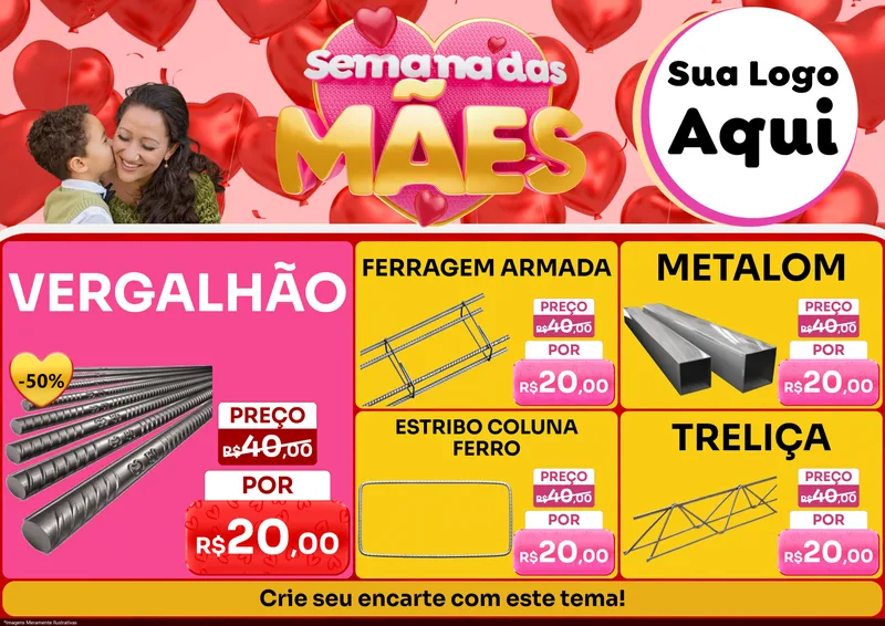 Modelo de Encarte para Encarte A4 Horizontal com o tema Semana Das Mães para Ferragens