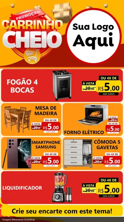 Modelo de TV para TV Vertical com o tema Promoção carrinho cheio para Móveis e Eletro