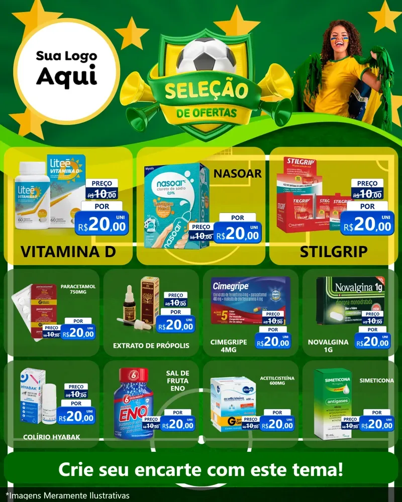 Modelo de Rede Social para Feed Instagram com o tema Seleção de Ofertas - Copa para Farmácia