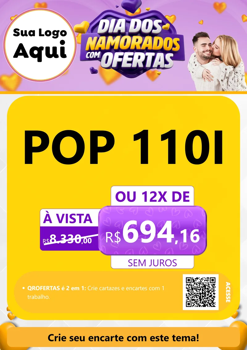 Modelo de Cartaz para Cartaz A4 Vertical com o tema Dia Dos Namorados Com Ofertas para Concessionaria de Motos