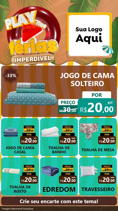 Modelo de Rede Social para Stories com o tema Play Nas Férias Imperdível para Cama, Mesa e Banho
