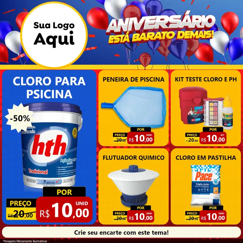 Modelo de Rede Social para Feed Facebook com o tema Aniversário para Produtos para Piscina