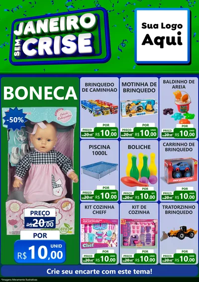 Modelo de Encarte para Encarte A4 Vertical com o tema Janeiro Sem Crise para Brinquedos