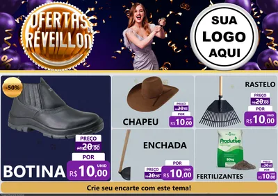 Modelo de Encarte para Encarte A4 Horizontal com o tema Ofertas de Réveillon para Agropecuária