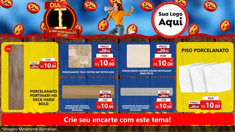 Modelo de TV para TV Horizontal com o tema Dia I - O Dia Mais Barato Do Mês para Pisos e revestimentos