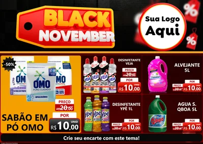 Modelo de Encarte para Encarte A4 Horizontal com o tema Black November para Produtos de Limpeza
