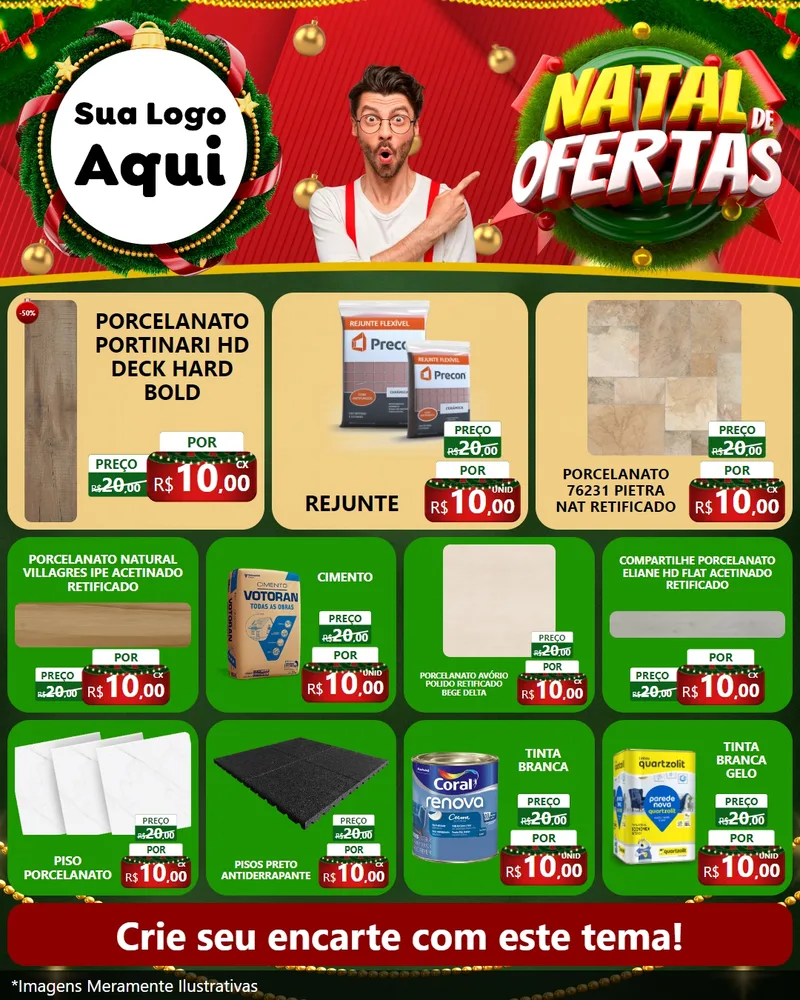 Modelo de Rede Social para Feed Instagram com o tema Natal de Ofertas para Pisos e revestimentos