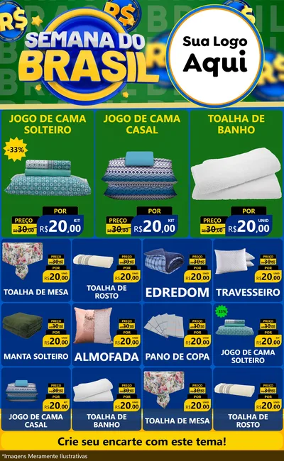 Modelo de Encarte para Encarte Grande com o tema Semana Do Brasil para Cama, Mesa e Banho