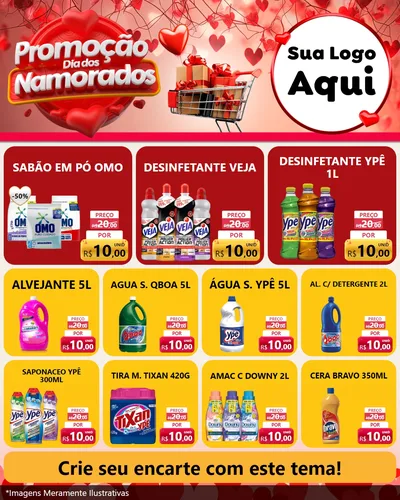 Modelo de Rede Social para Feed Instagram com o tema Promoção Dia dos Namorados para Produtos de Limpeza