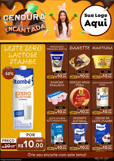 Modelo de Encarte para Encarte A4 Vertical com o tema Cenoura Encantada - Páscoa para Frios e Laticínios