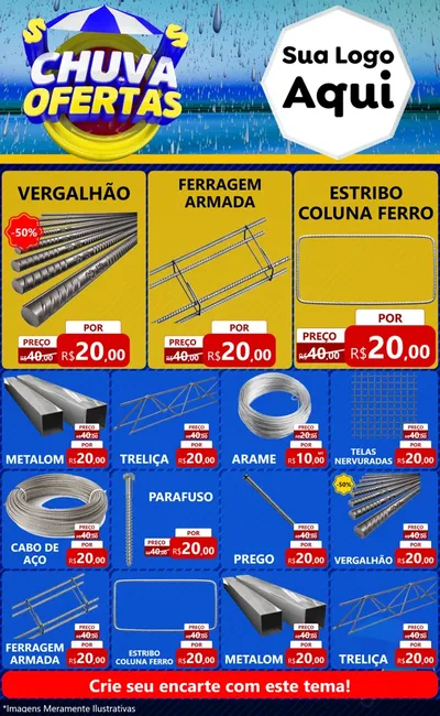 Modelo de Encarte para Encarte Grande com o tema Chuva de Ofertas para Ferragens