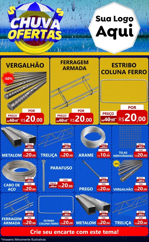 Modelo de Encarte para Encarte Grande com o tema Chuva de Ofertas para Ferragens