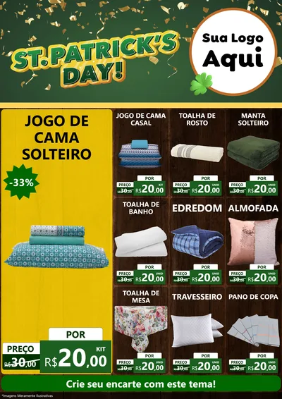 Modelo de Encarte para Encarte A4 Vertical com o tema St Patriks Day para Cama, Mesa e Banho