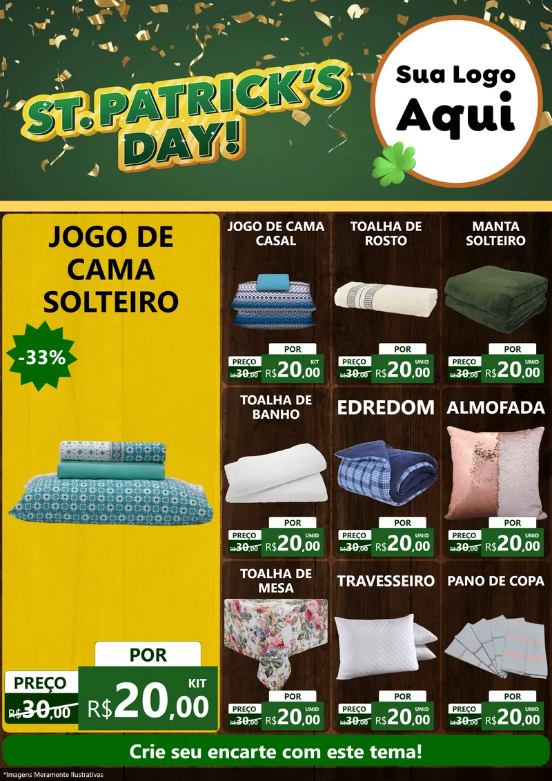 Modelo de Encarte para Encarte A4 Vertical com o tema St Patriks Day para Cama, Mesa e Banho