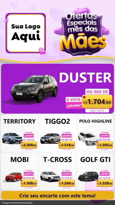 Modelo de Rede Social para Stories com o tema Ofertas Especiais - Mês das Mães para Concessionaria de Carros