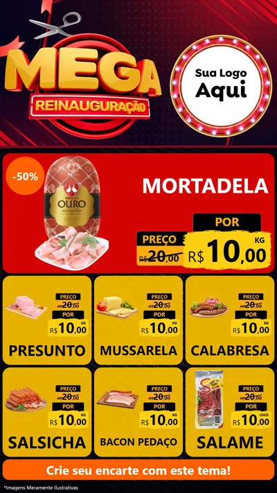 Modelo de Rede Social para Stories com o tema Mega Reinauguração para Frios e Laticínios