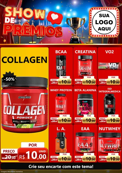 Modelo de Encarte para Encarte A4 Vertical com o tema Show de Prêmios para Suplementos alimentares