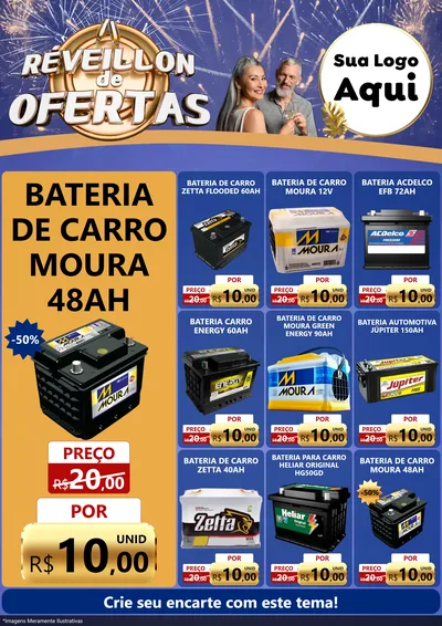Modelo de Encarte para Encarte A4 Vertical com o tema Réveillon de Ofertas para Baterias Elétricas