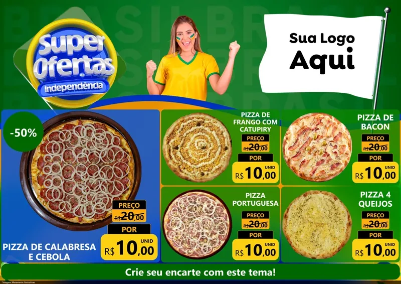 Modelo de Encarte para Encarte A4 Horizontal com o tema Super Ofertas de Independência para Pizzaria