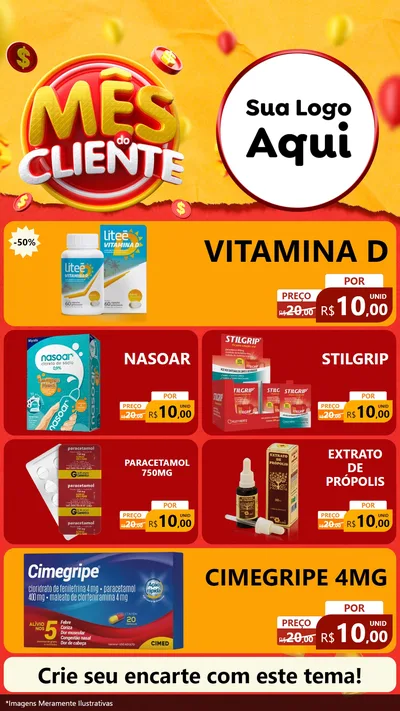 Modelo de TV para TV Vertical com o tema Mês do Cliente para Farmácia