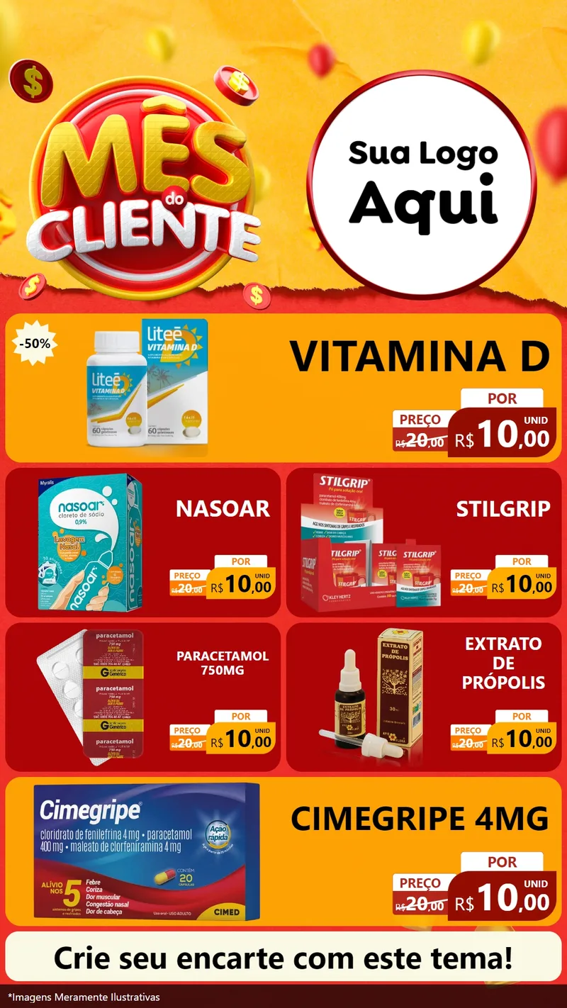 Modelo de TV para TV Vertical com o tema Mês do Cliente para Farmácia