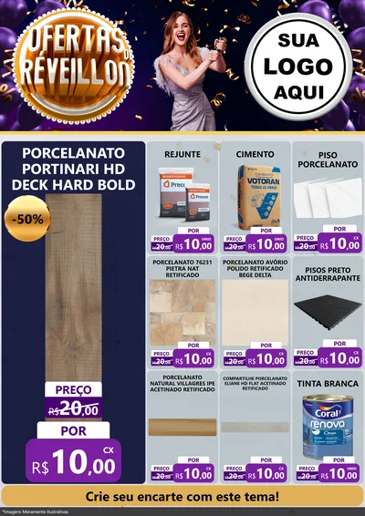 Modelo de Encarte para Encarte A4 Vertical com o tema Ofertas de Réveillon para Pisos e revestimentos