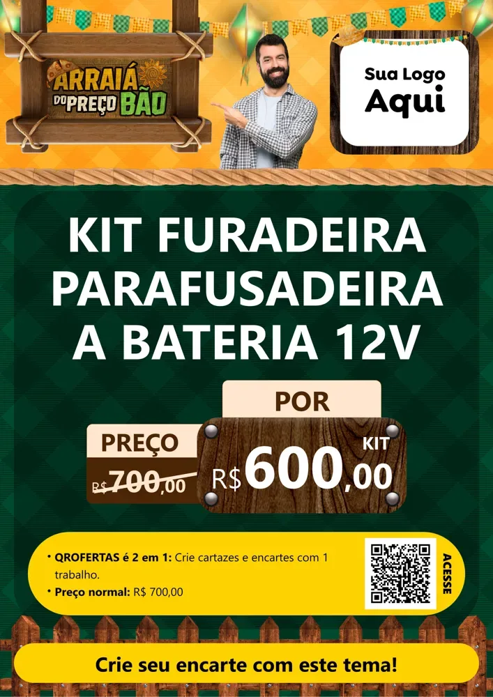 Modelo de Cartaz para Cartaz A4 Vertical com o tema Arraiá do preço bão para Maquinas e Ferramentas