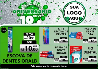Modelo de Encarte para Encarte A4 Horizontal com o tema Promoção de Aniversário - 10 Anos para Higiene Pessoal
