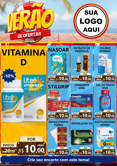 Modelo de Encarte para Encarte A4 Vertical com o tema Verão de Ofertas para Farmácia