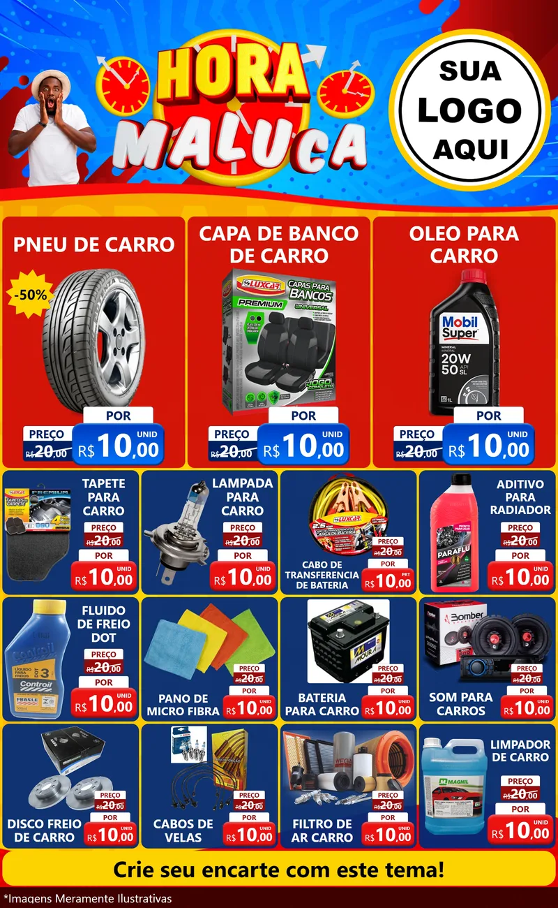 Modelo de Encarte para Encarte Grande com o tema Hora Maluca para Auto peças