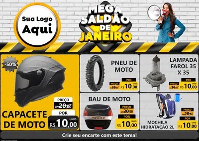 Modelo de Encarte para Encarte A4 Horizontal com o tema Mega Saldão de Janeiro para Moto peças