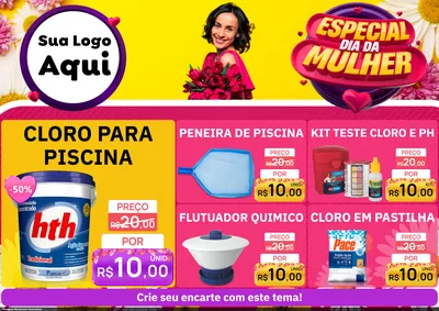 Modelo de Encarte para Encarte A4 Horizontal com o tema Especial Dia da Mulher para Produtos para Piscina