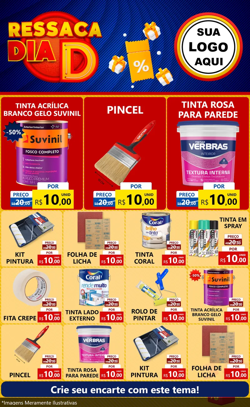 Modelo de Encarte para Encarte Grande com o tema Ressaca Dia D para Tintas e Ferramentas